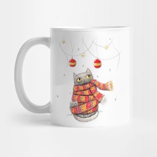 Cat and kitten with Red scarf. Merry Christmas Mug